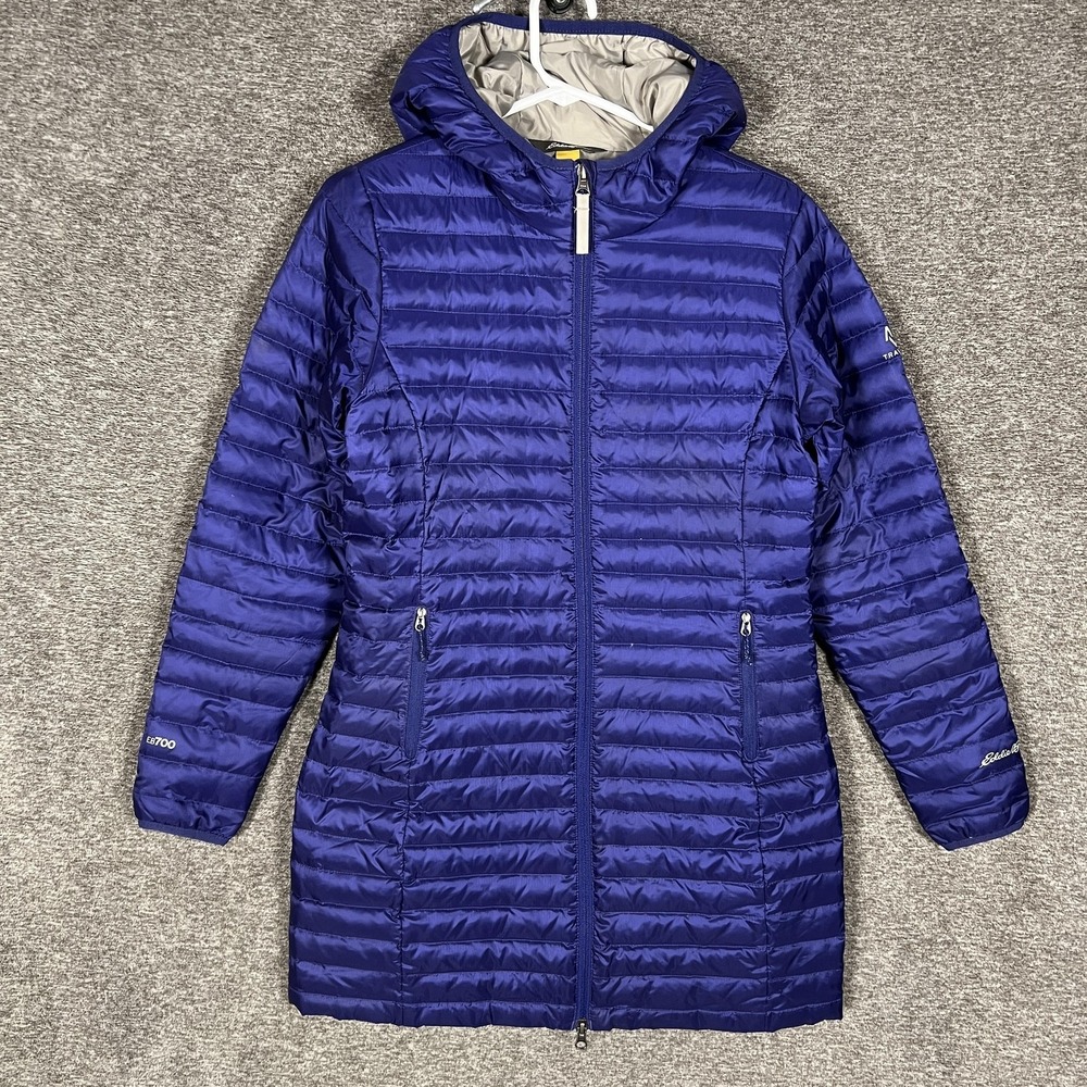 Eddie Bauer Coat Womens XS Blue EB700 Travex Down Puffer Hooded‎ Packable